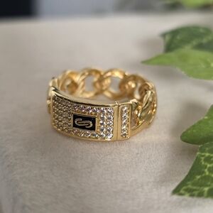 Gold Monaco Chain Ring Classic Plain Pavé Link 